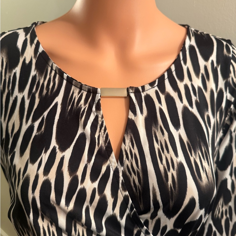 INC International Concepts Black and White Animal Print Keyhole Tunic